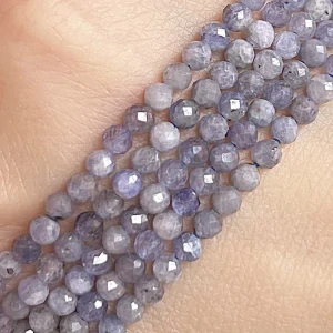 Tanzanit, fasetovaný, 3-3,5 mm, půlšňůra 19 cm (cca 58 korálků)