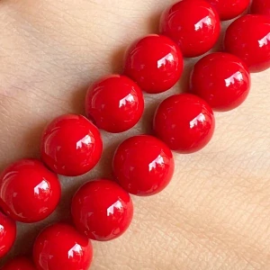 Jadeit červený, 8 mm, šňůra 38 cm (cca 50 korálků)